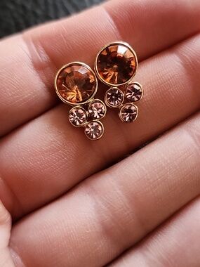 Gold-Tone Peach and Pink Crystal Cluster Stud Earrings